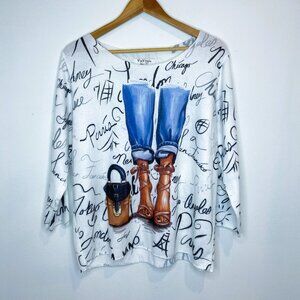 Via Vitale - Made in Italy - Lightweight, Long sleeve, Scoop Neck, top - Size L